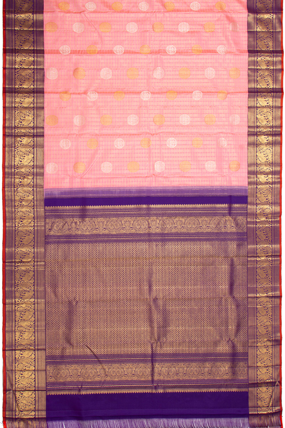 Kanchipuram Silk Checks And Butta Baby Pink Saree