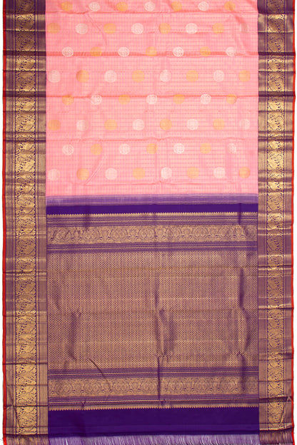 Kanchipuram Silk Checks And Butta Baby Pink Saree