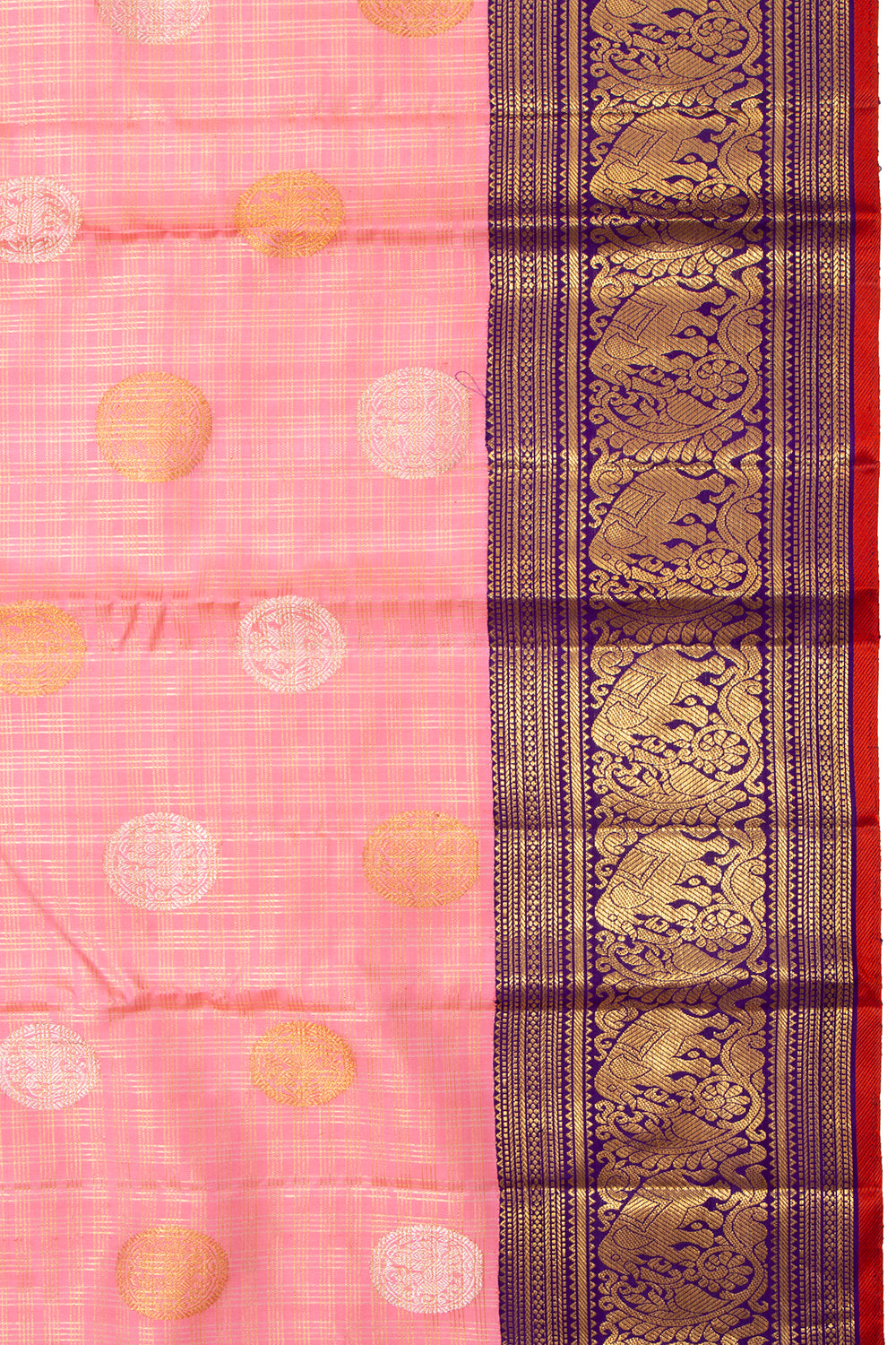 Kanchipuram Silk Checks And Butta Baby Pink Saree