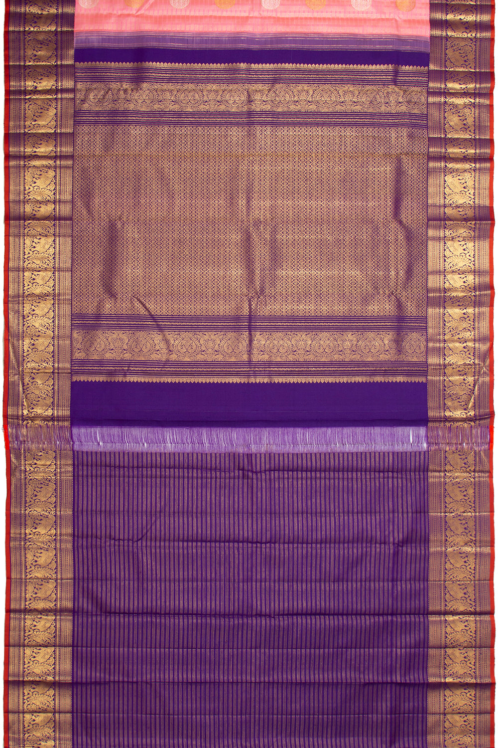 Kanchipuram Silk Checks And Butta Baby Pink Saree