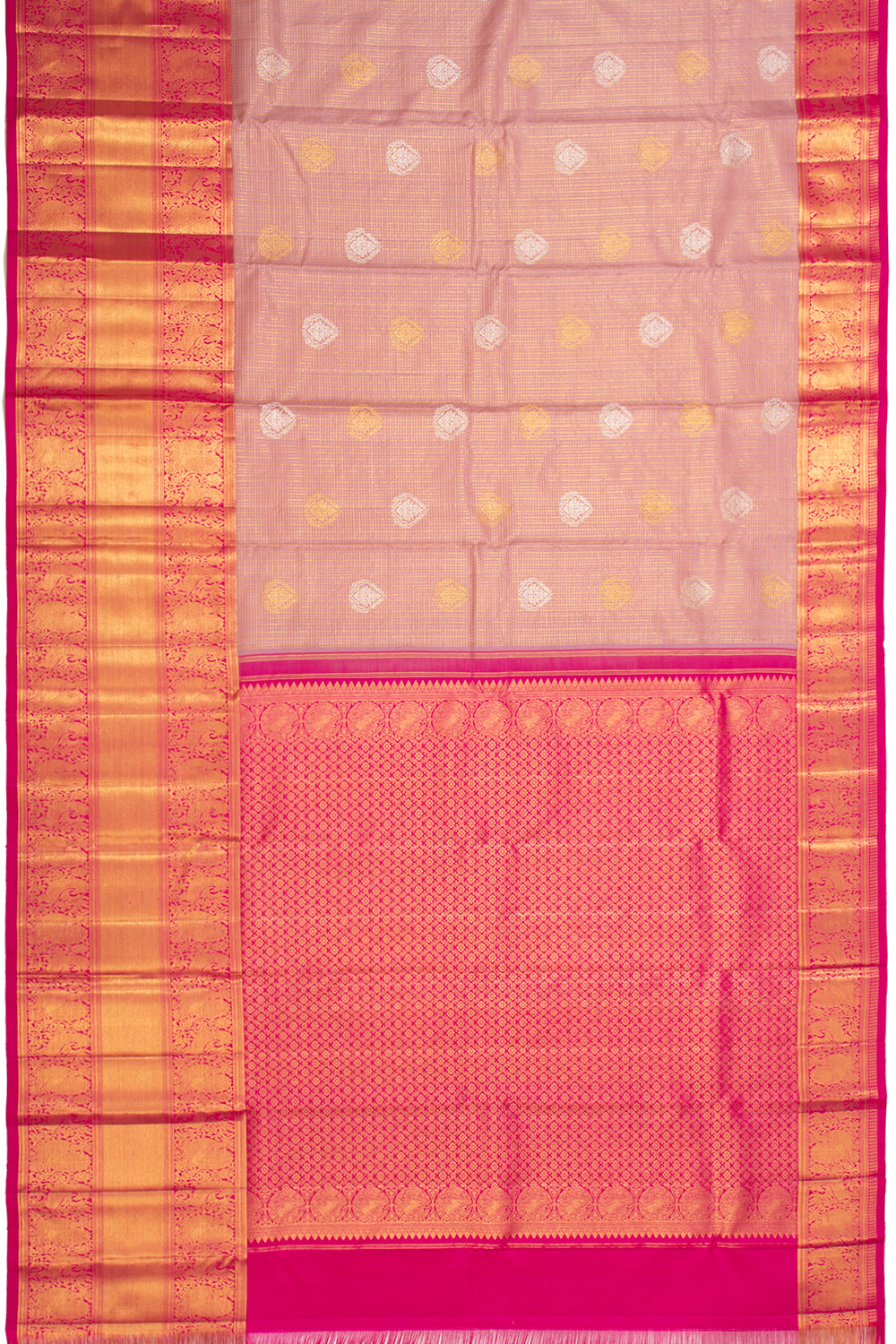 Kanchipuram Silk Checks And Butta Lilac Saree