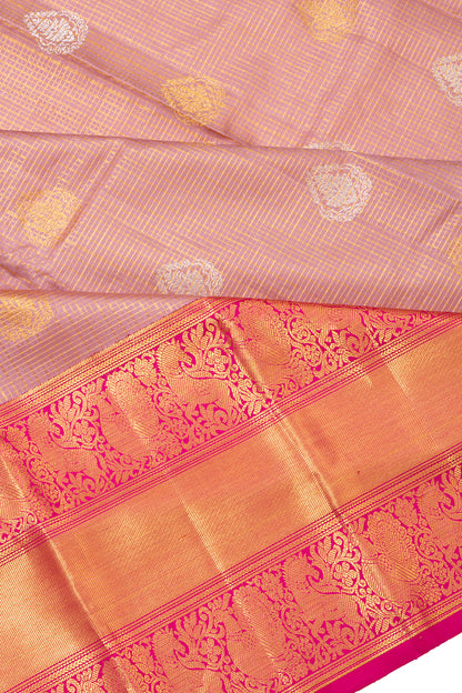 Kanchipuram Silk Checks And Butta Lilac Saree