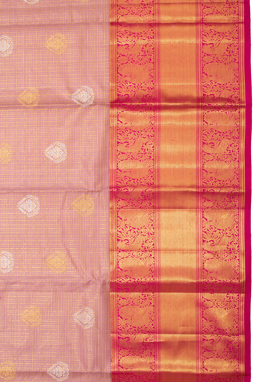 Kanchipuram Silk Checks And Butta Lilac Saree