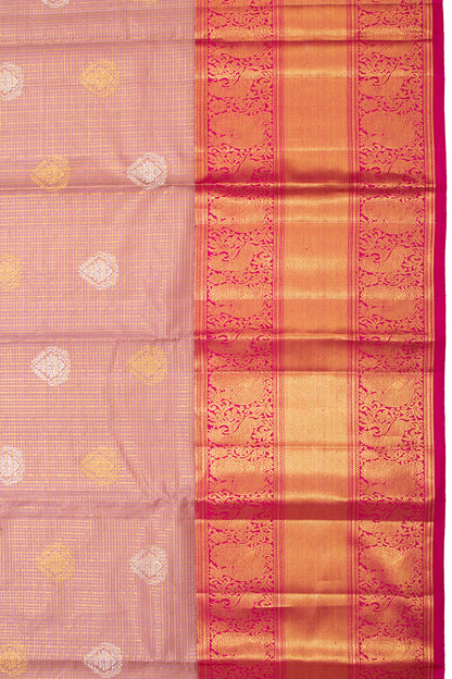 Kanchipuram Silk Checks And Butta Lilac Saree
