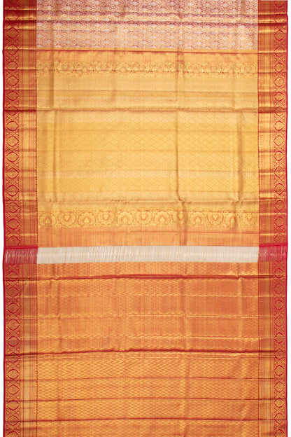 Kanchipuram Silk Tissue Brocade Orange Saree With Small Border