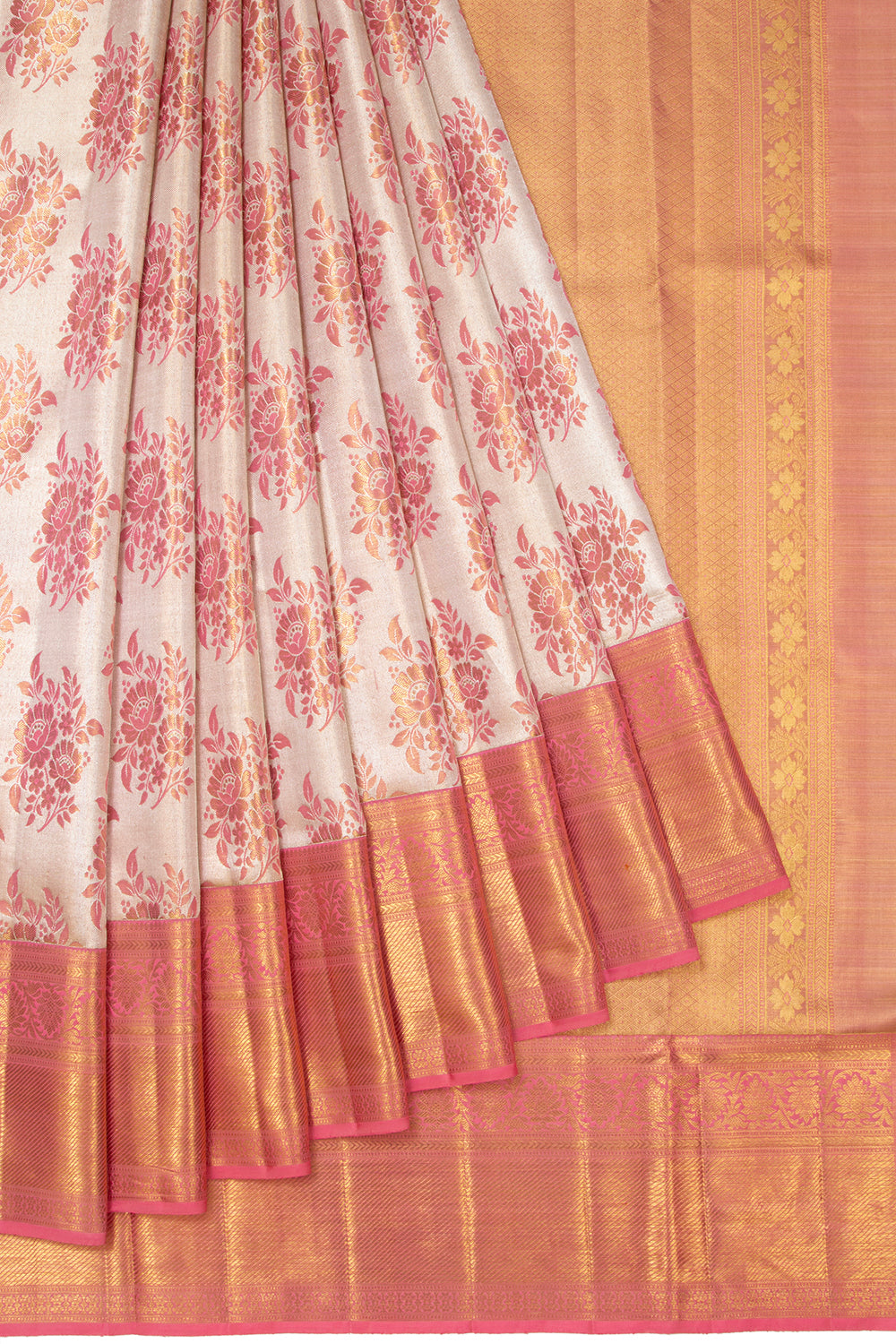 Kanchipuram Silk Tissue Butta Silver Saree