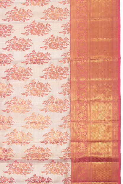 Kanchipuram Silk Tissue Butta Silver Saree