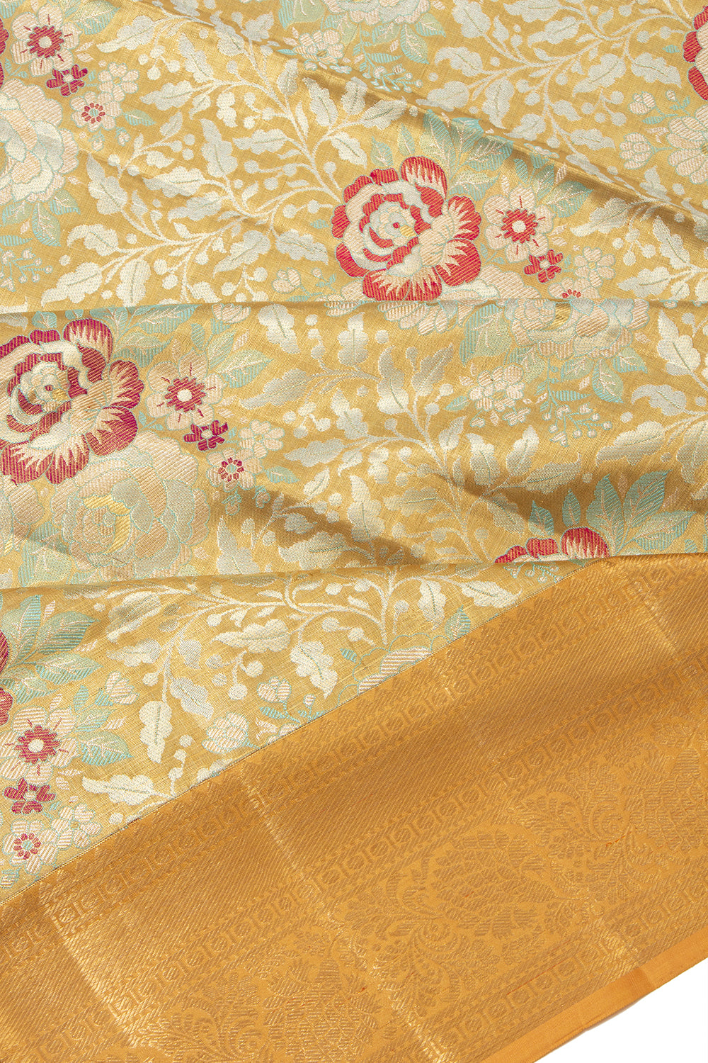 Kanchipuram Silk Tissue Brocade Gold Saree