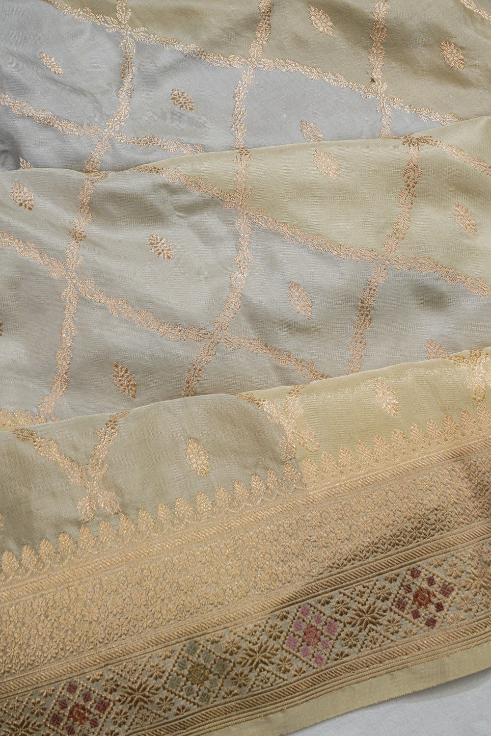 Pastel Banarasi Silk Jaal And Butta Rangkat Saree