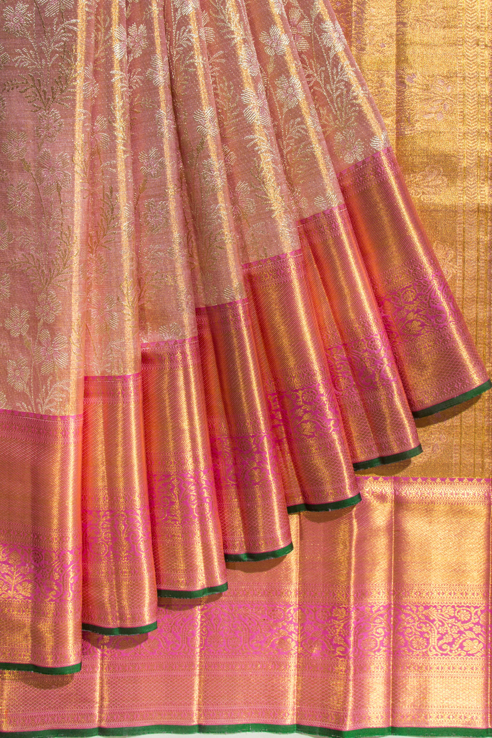 Kanchipuram Silk Tissue Brocade Pink Saree