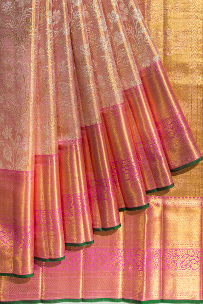 Kanchipuram Silk Tissue Brocade Pink Saree