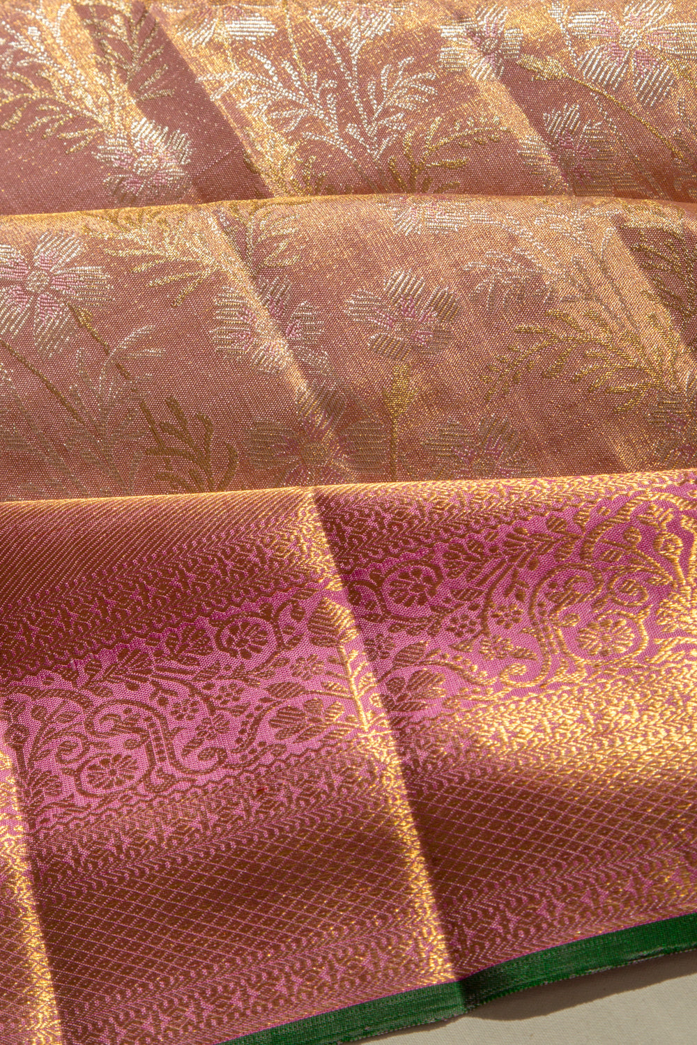 Kanchipuram Silk Tissue Brocade Pink Saree