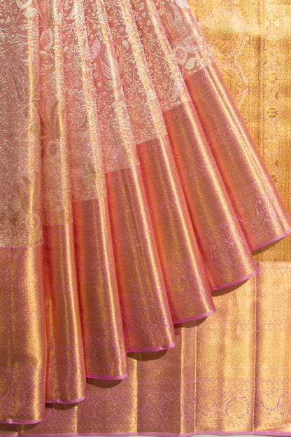 Kanchipuram Silk Tissue Brocade Pastel Pink Saree