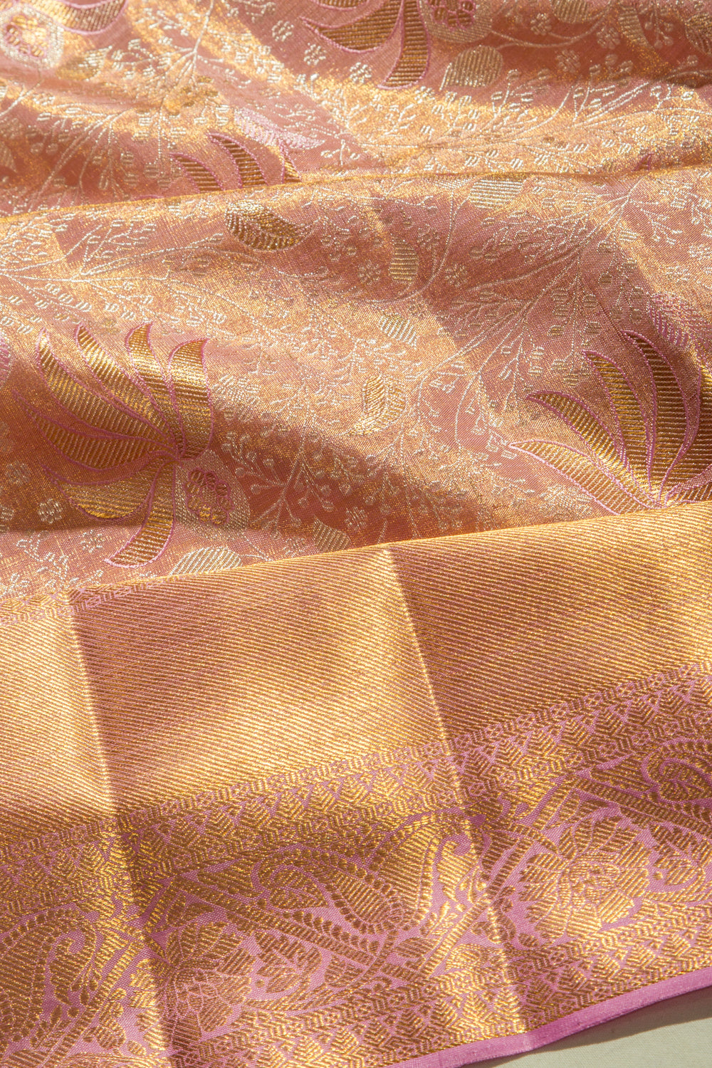 Kanchipuram Silk Tissue Brocade Pastel Pink Saree