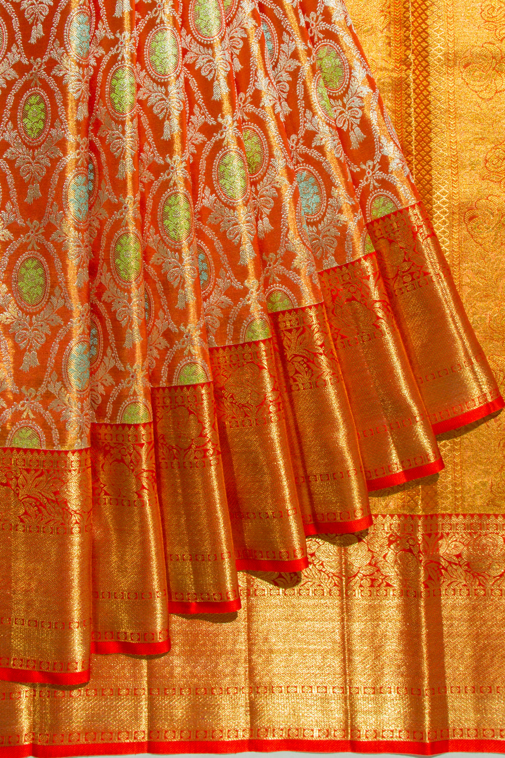 Kanchipuram Silk Tissue Brocade Orange Saree