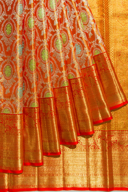 Kanchipuram Silk Tissue Brocade Orange Saree