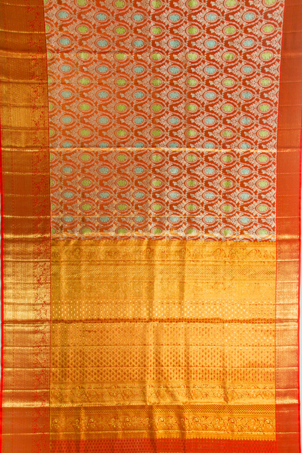 Kanchipuram Silk Tissue Brocade Orange Saree