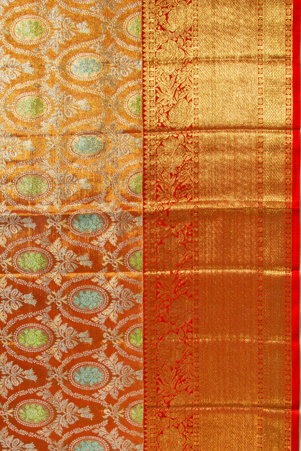 Kanchipuram Silk Tissue Brocade Orange Saree