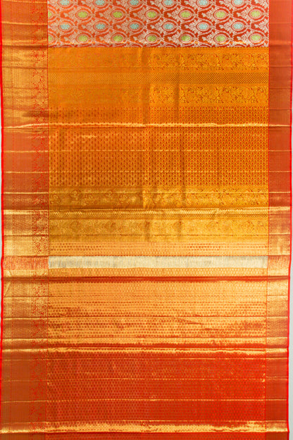 Kanchipuram Silk Tissue Brocade Orange Saree