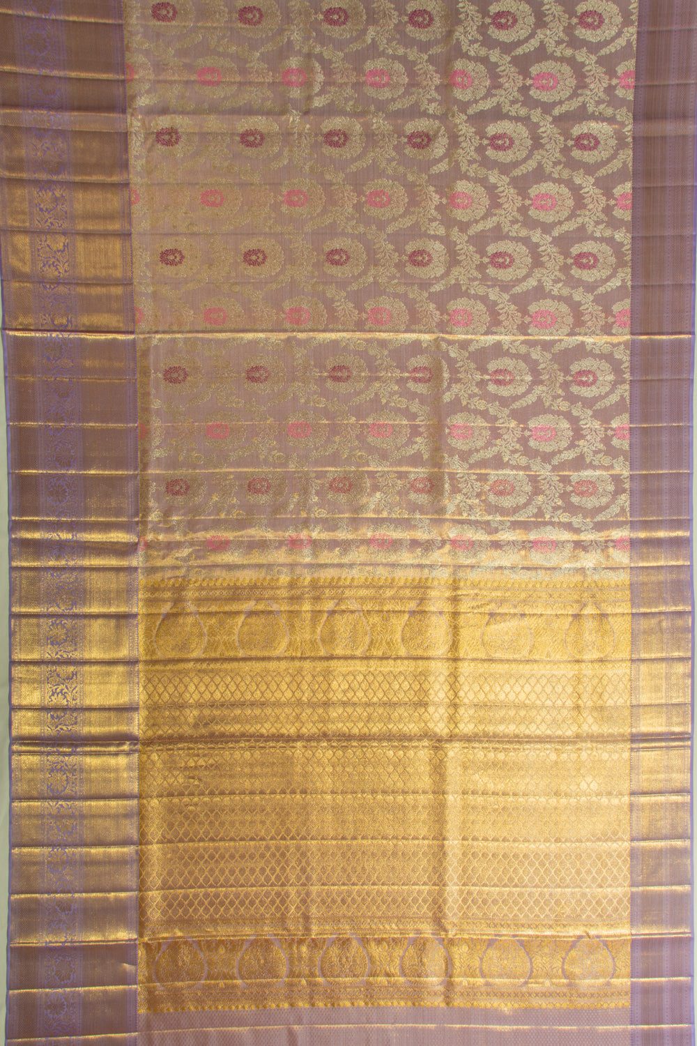 Kanchipuram Silk Tissue Jaal Lavender Saree