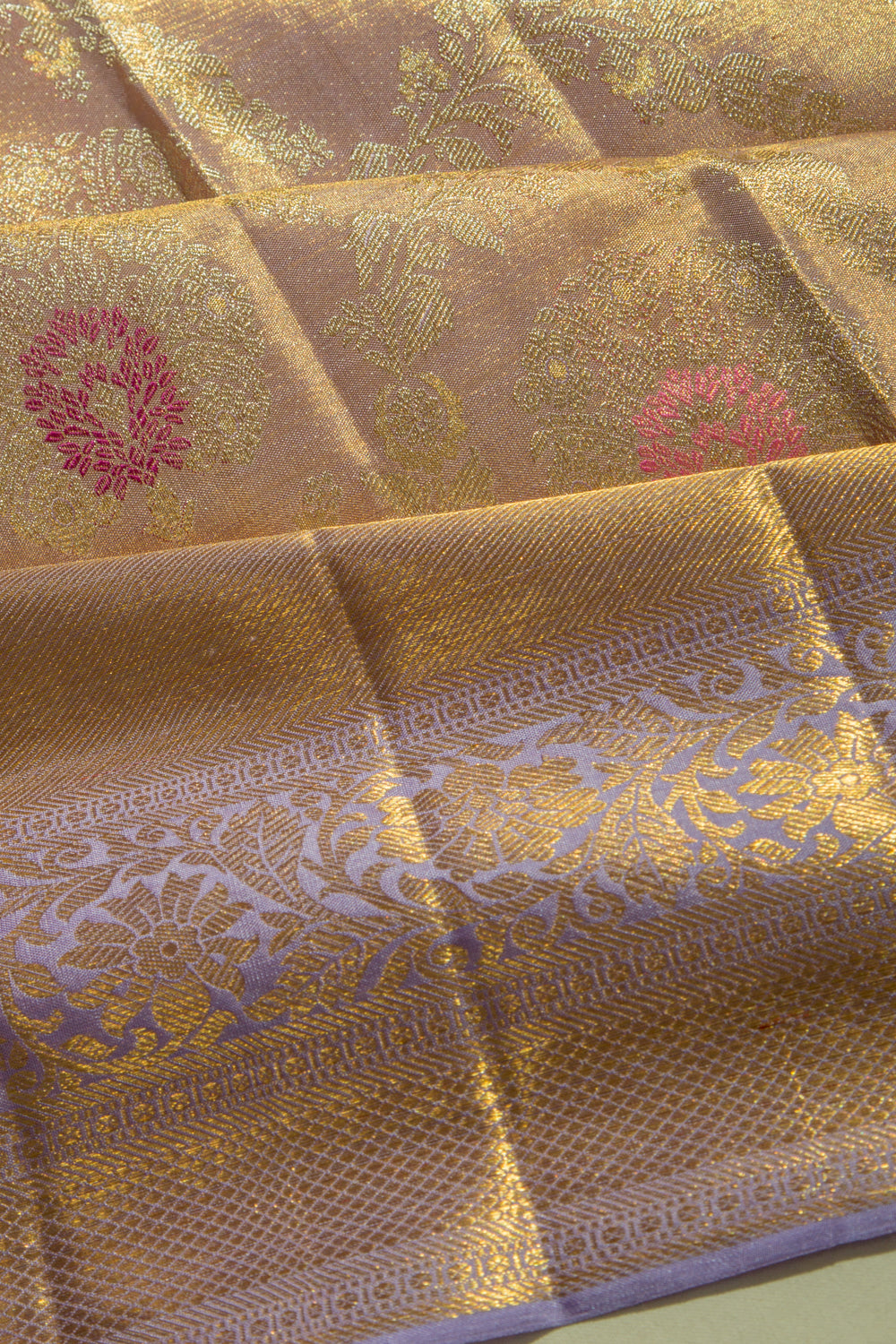 Kanchipuram Silk Tissue Jaal Lavender Saree