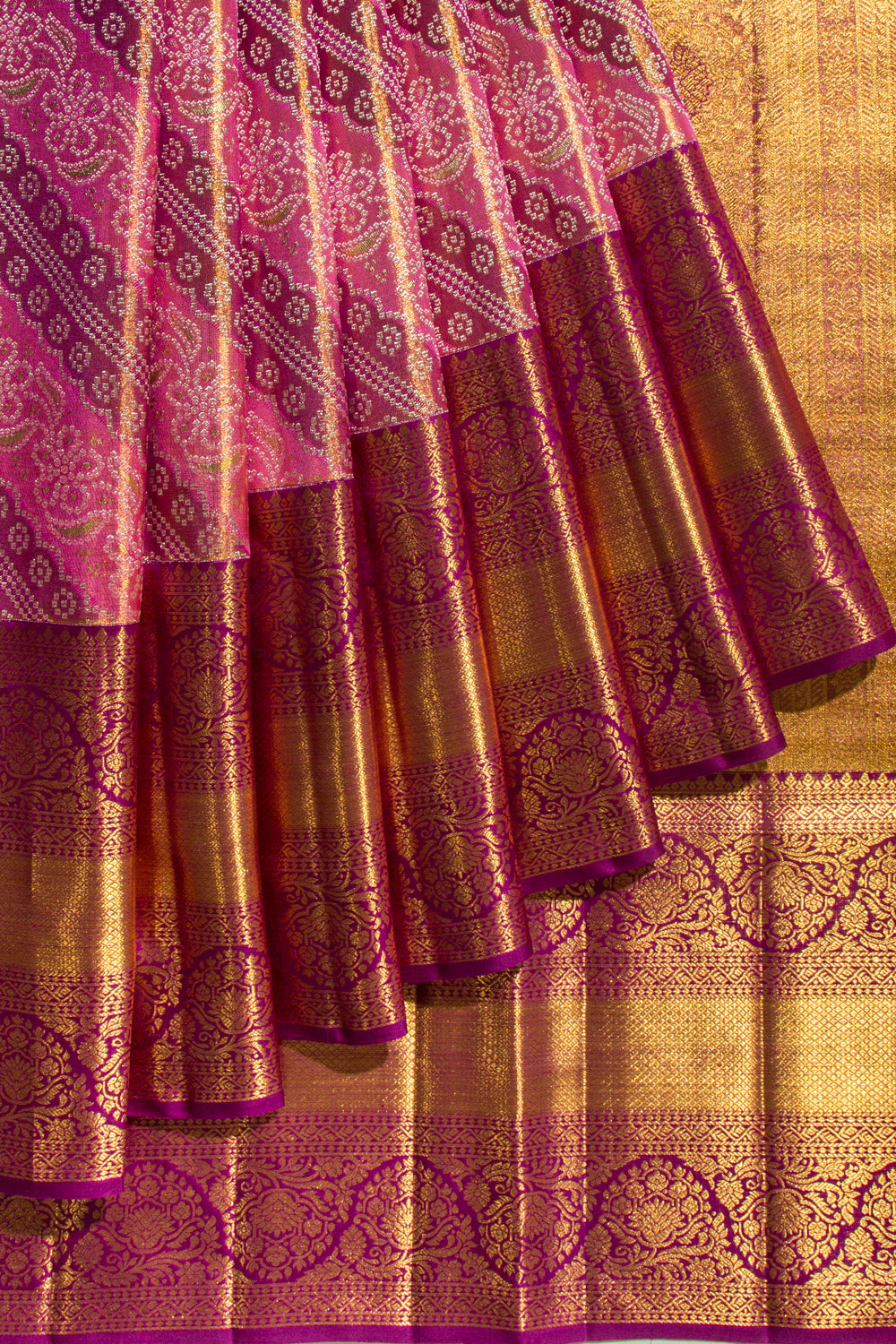 Kanchipuram Silk Tissue Brocade Pink Saree