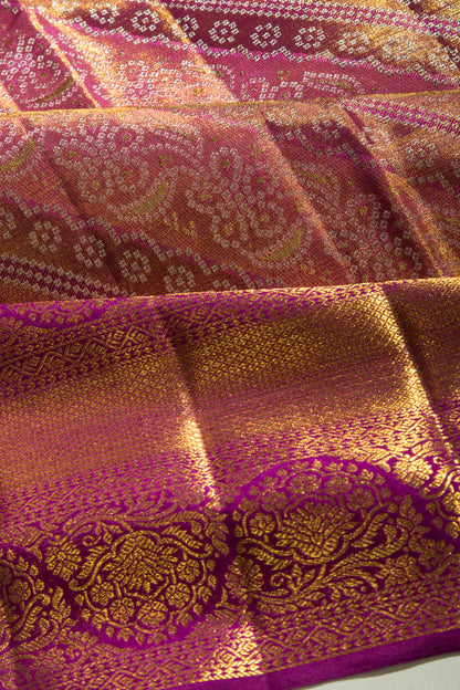 Kanchipuram Silk Tissue Brocade Pink Saree
