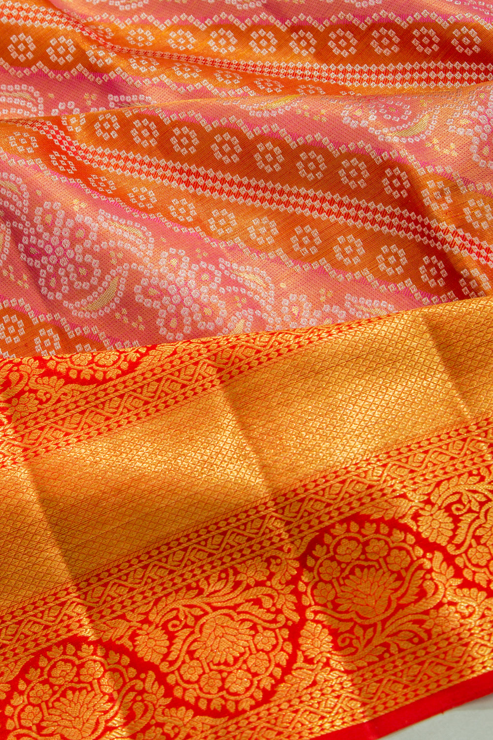 Kanchipuram Silk Tissue Brocade Orange Saree