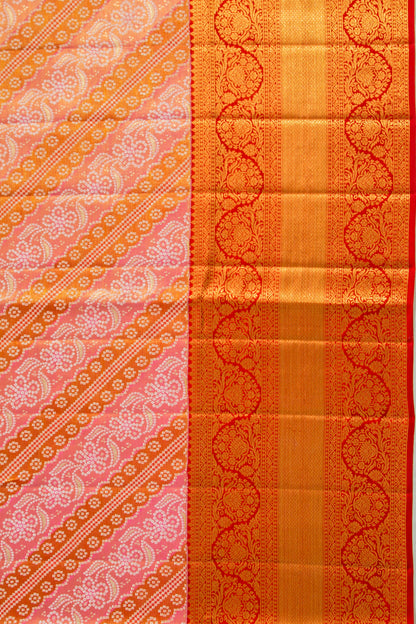 Kanchipuram Silk Tissue Brocade Orange Saree