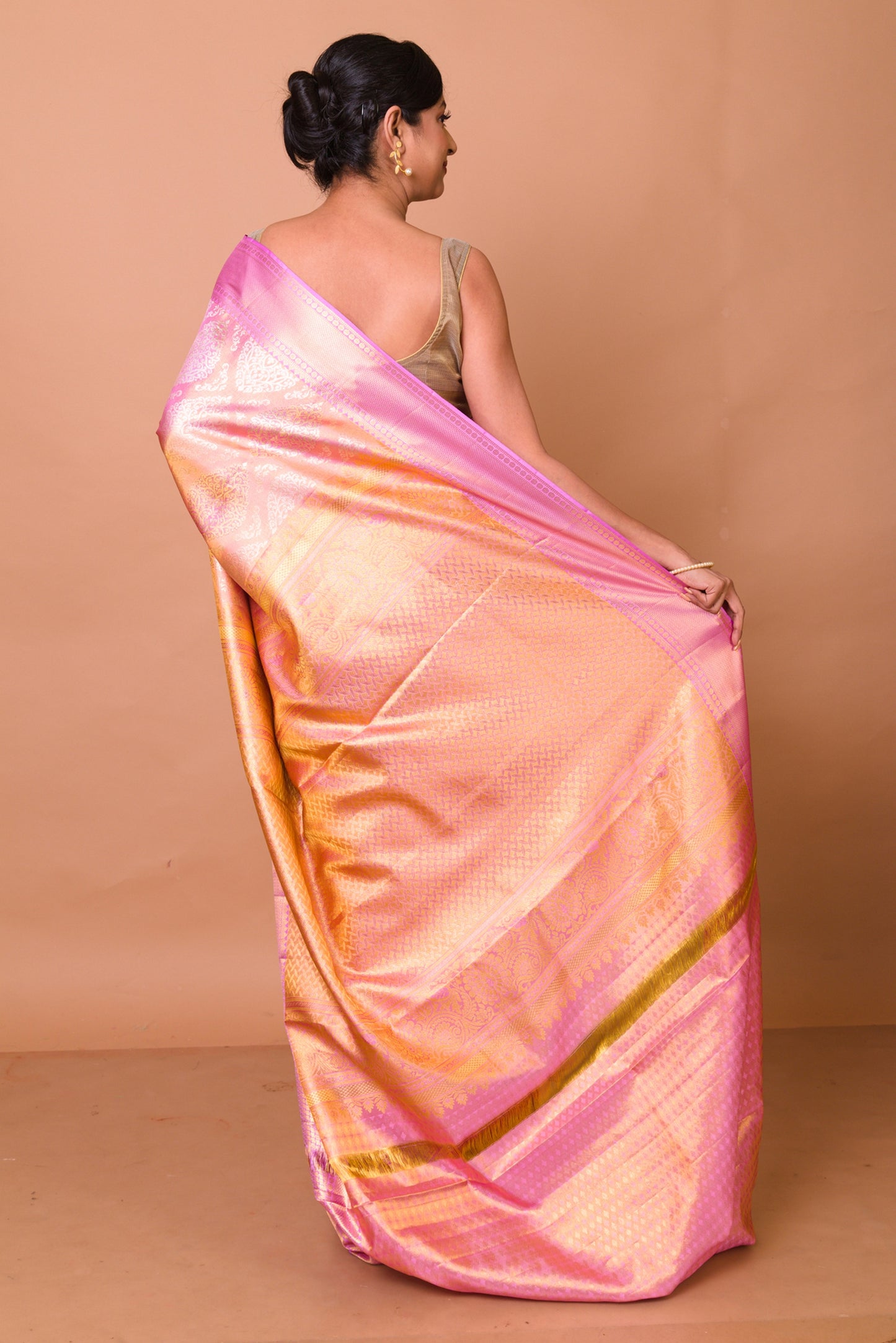 Kanchipuram Silk Tissue Brocade Pink Saree