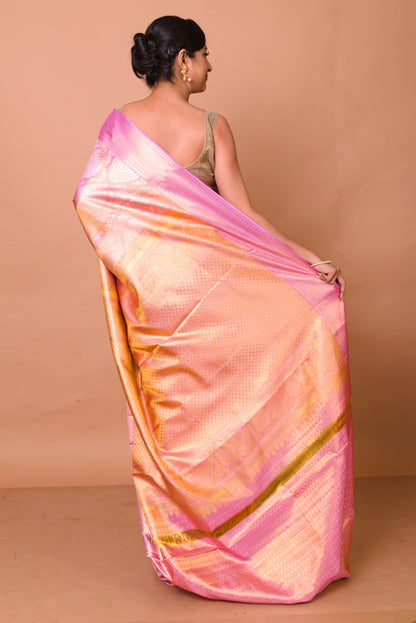 Kanchipuram Silk Tissue Brocade Pink Saree