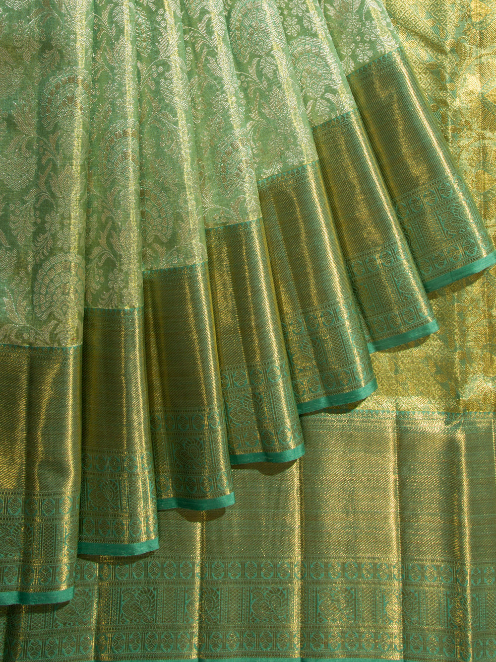 Kanchipuram Silk Tissue Brocade Green Saree