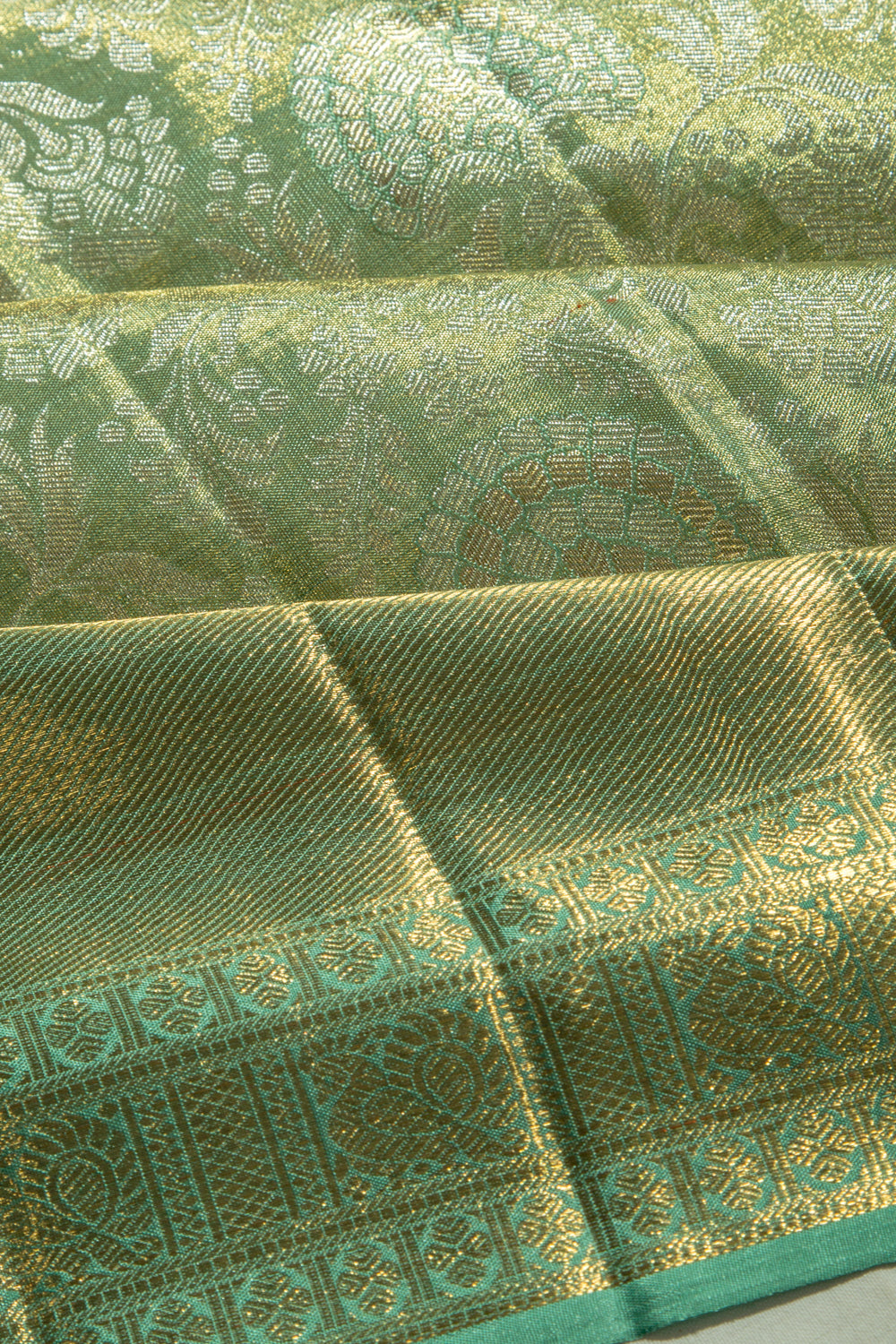 Kanchipuram Silk Tissue Brocade Green Saree