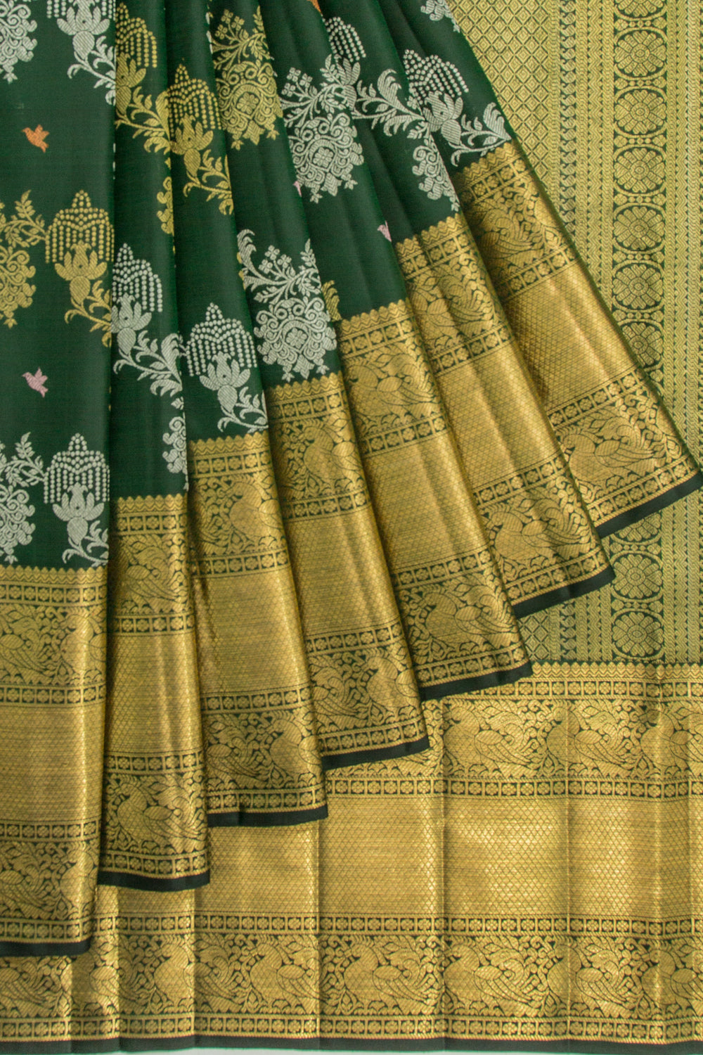 Kanchipuram Silk Jaal Bottle Green Saree