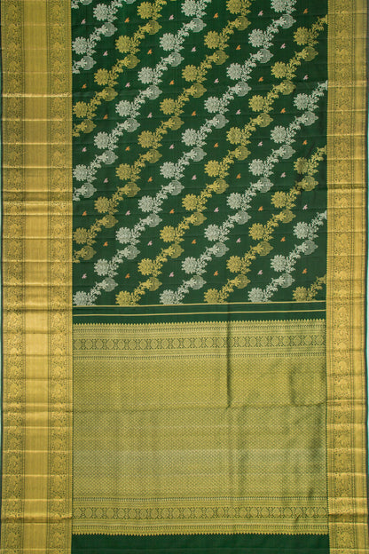 Kanchipuram Silk Jaal Bottle Green Saree