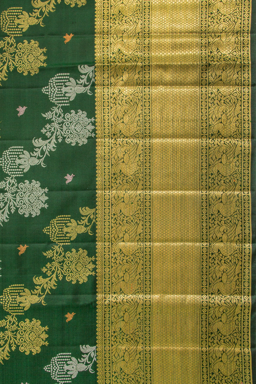 Kanchipuram Silk Jaal Bottle Green Saree