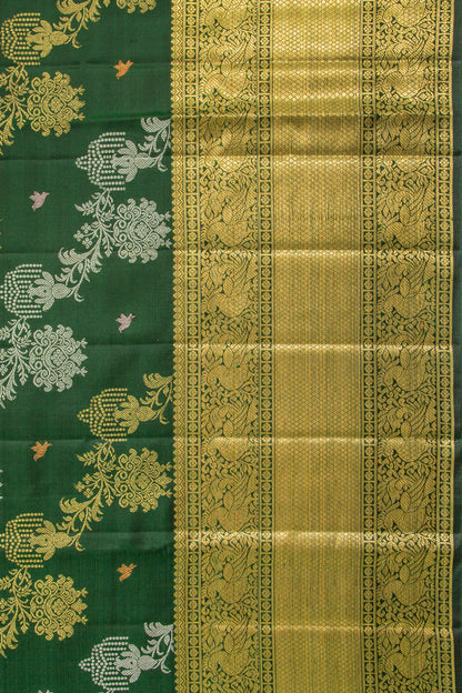 Kanchipuram Silk Jaal Bottle Green Saree