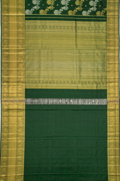 Kanchipuram Silk Jaal Bottle Green Saree