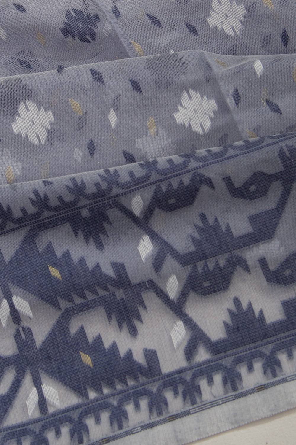Dhakai Handspun Cotton Butta Blue Saree