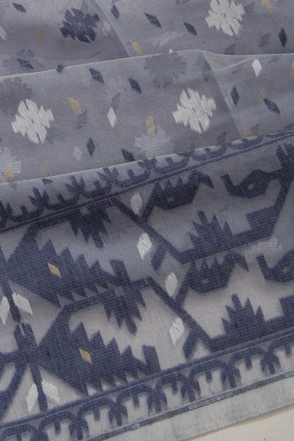 Dhakai Handspun Cotton Butta Blue Saree