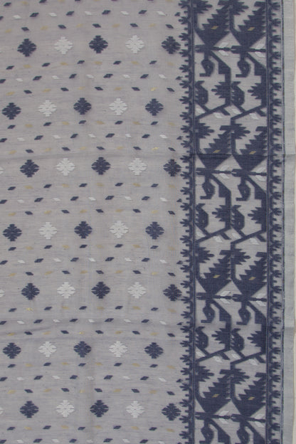 Dhakai Handspun Cotton Butta Blue Saree