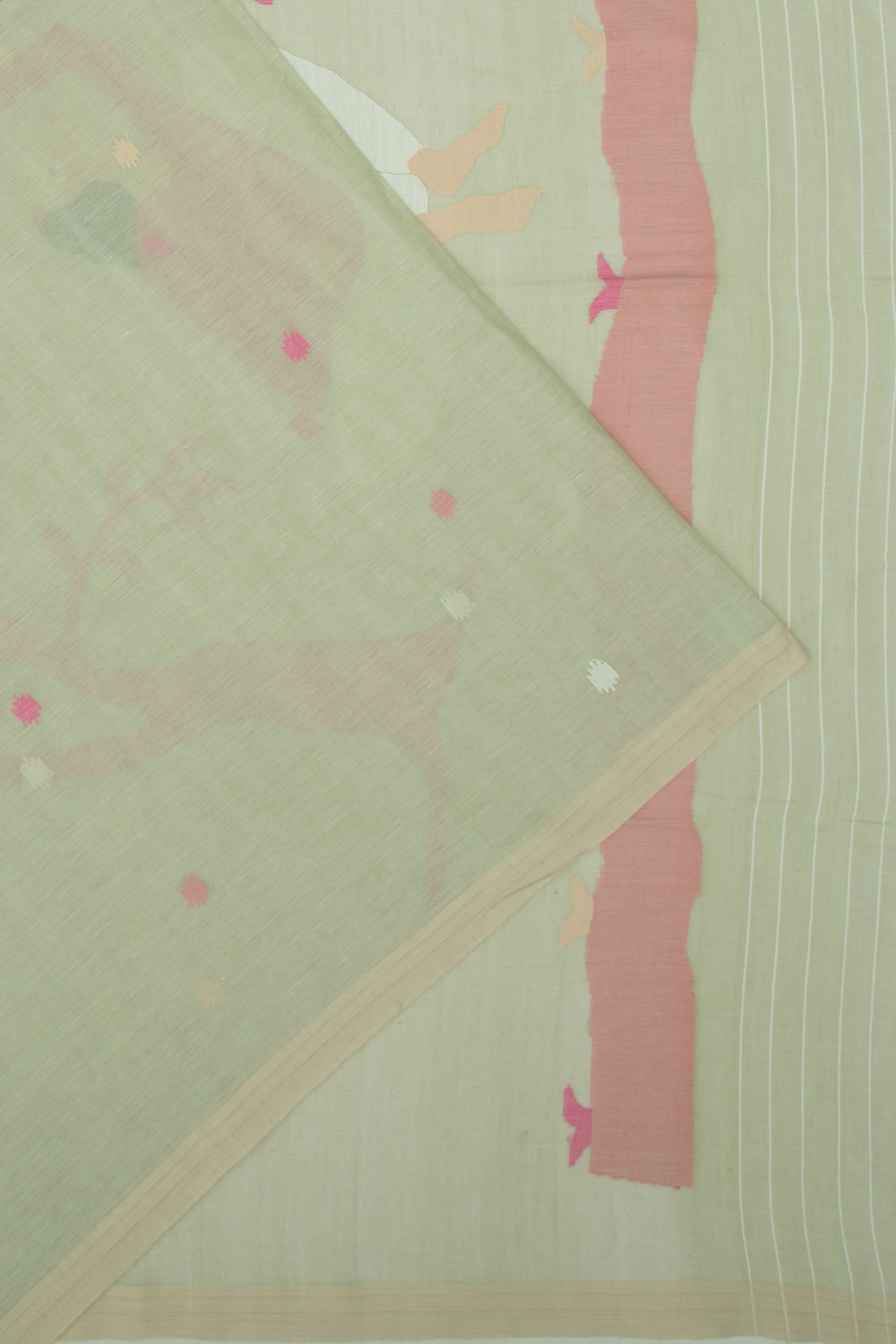 Bengal Cotton Butta Pastel Green Saree