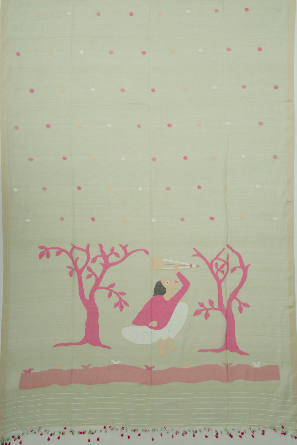 Bengal Cotton Butta Pastel Green Saree