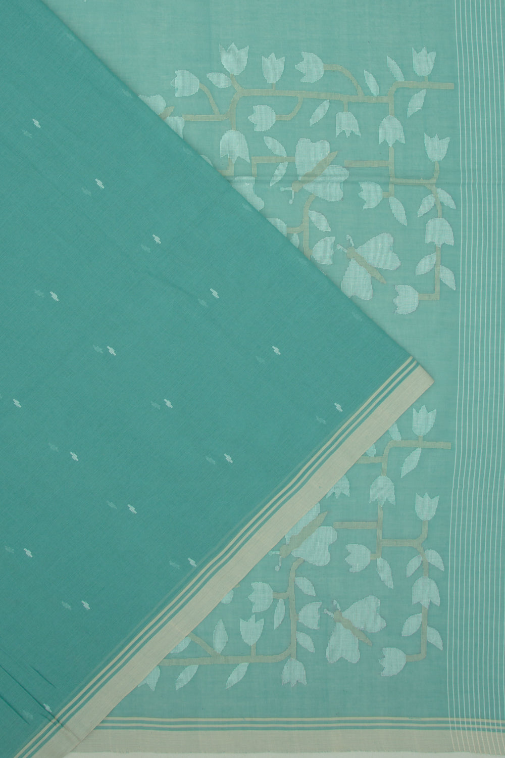 Phulia Cotton Butta Sea Green Saree