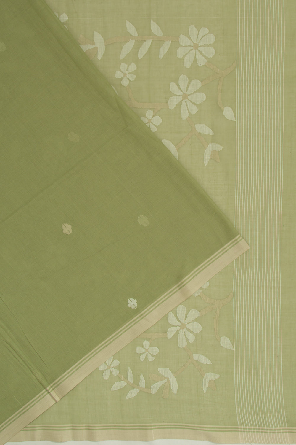 Phulia Cotton Butta Mehandi Green Saree