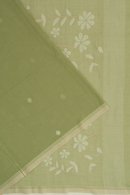 Phulia Cotton Butta Mehandi Green Saree