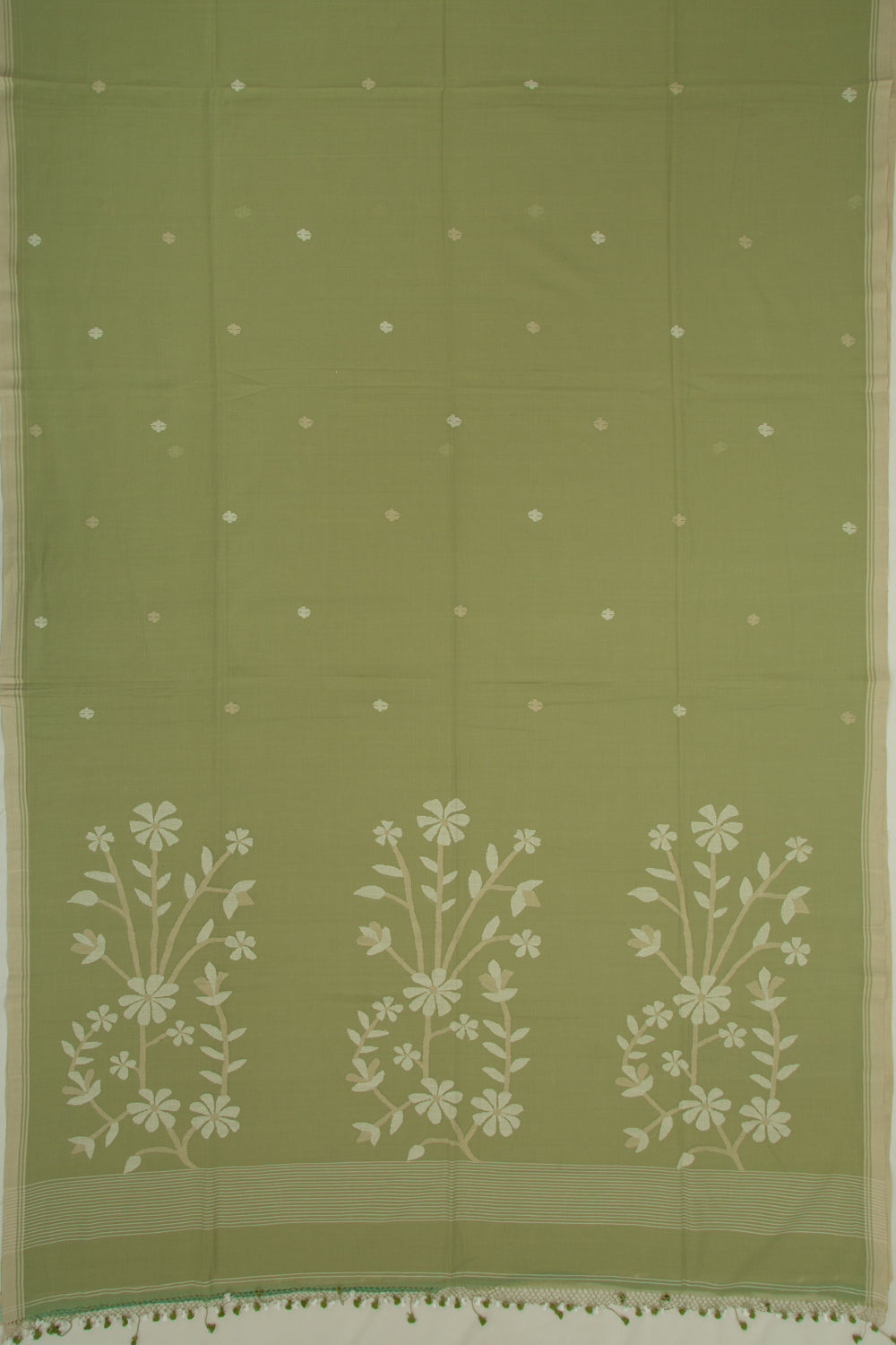 Phulia Cotton Butta Mehandi Green Saree
