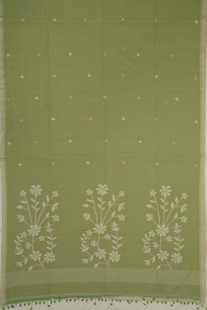 Phulia Cotton Butta Mehandi Green Saree