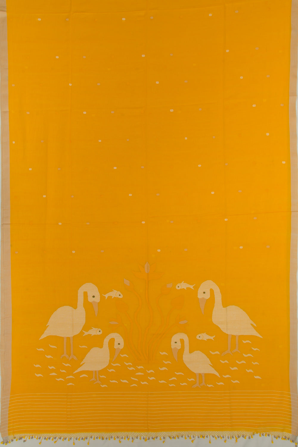 Phulia Cotton Butta Mustard Yellow Saree