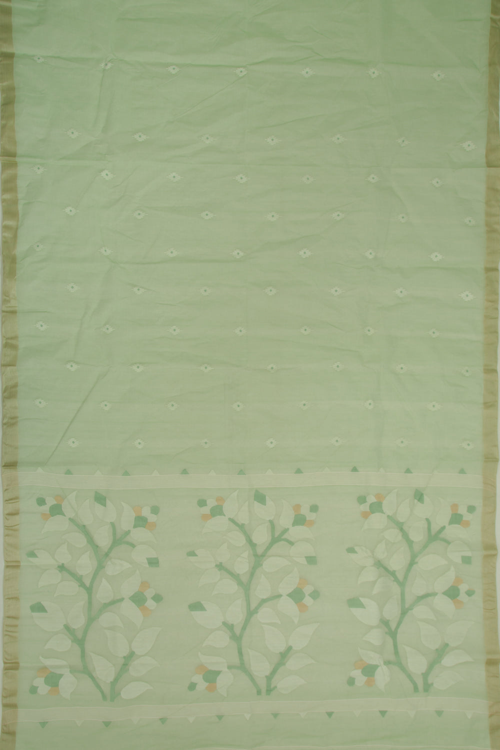 Dhakai Handspun Cotton Floral Butta Pastel Green Saree